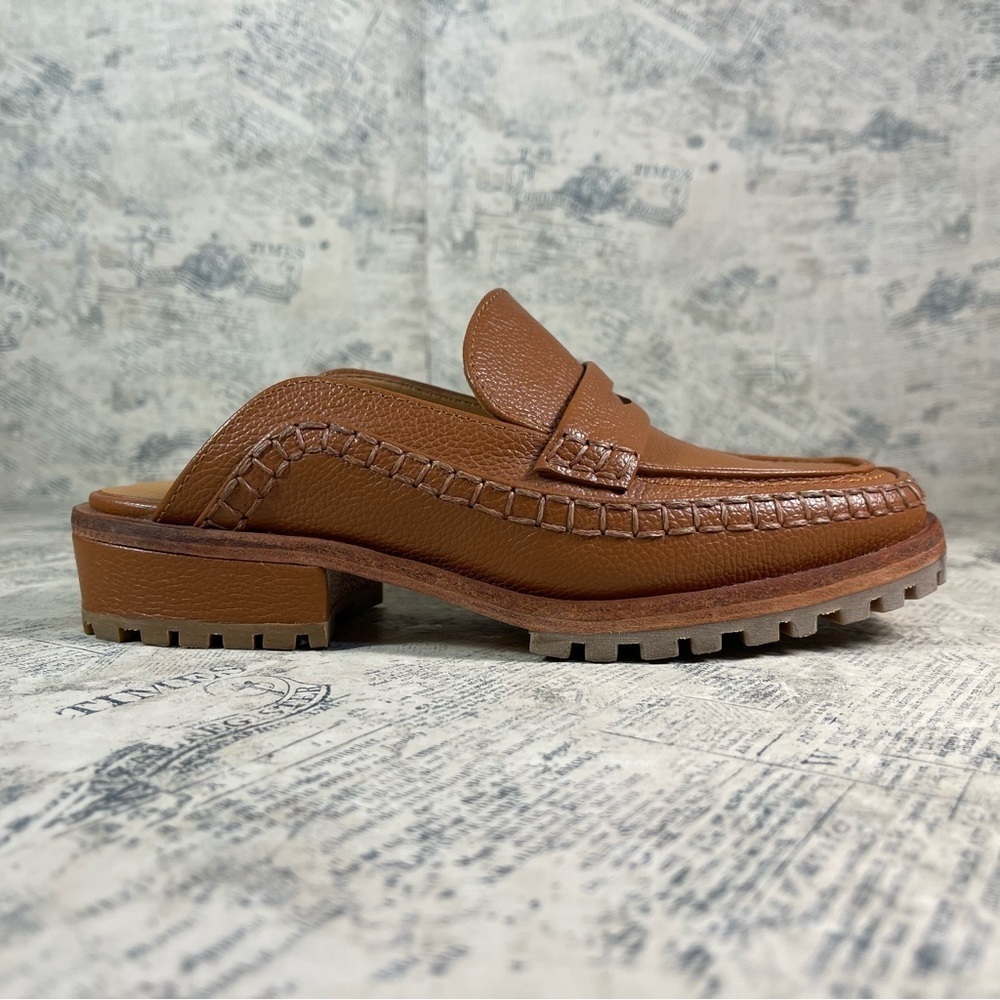 Beklina Loafer Mule Cocoa Brown Leather Penny Loafers Handmade Peru